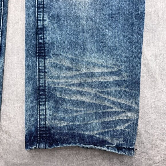 Kaalu Euro for the People Jeans Mens 50/32 Blue Crease Stonewash Straight Leg Hi - Picture 2 of 15